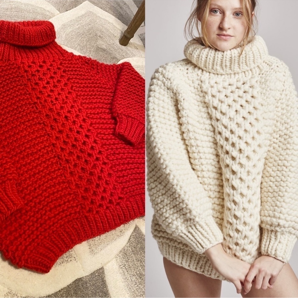 I love Mr. Mittens Aran ivory cream cable knit sweater